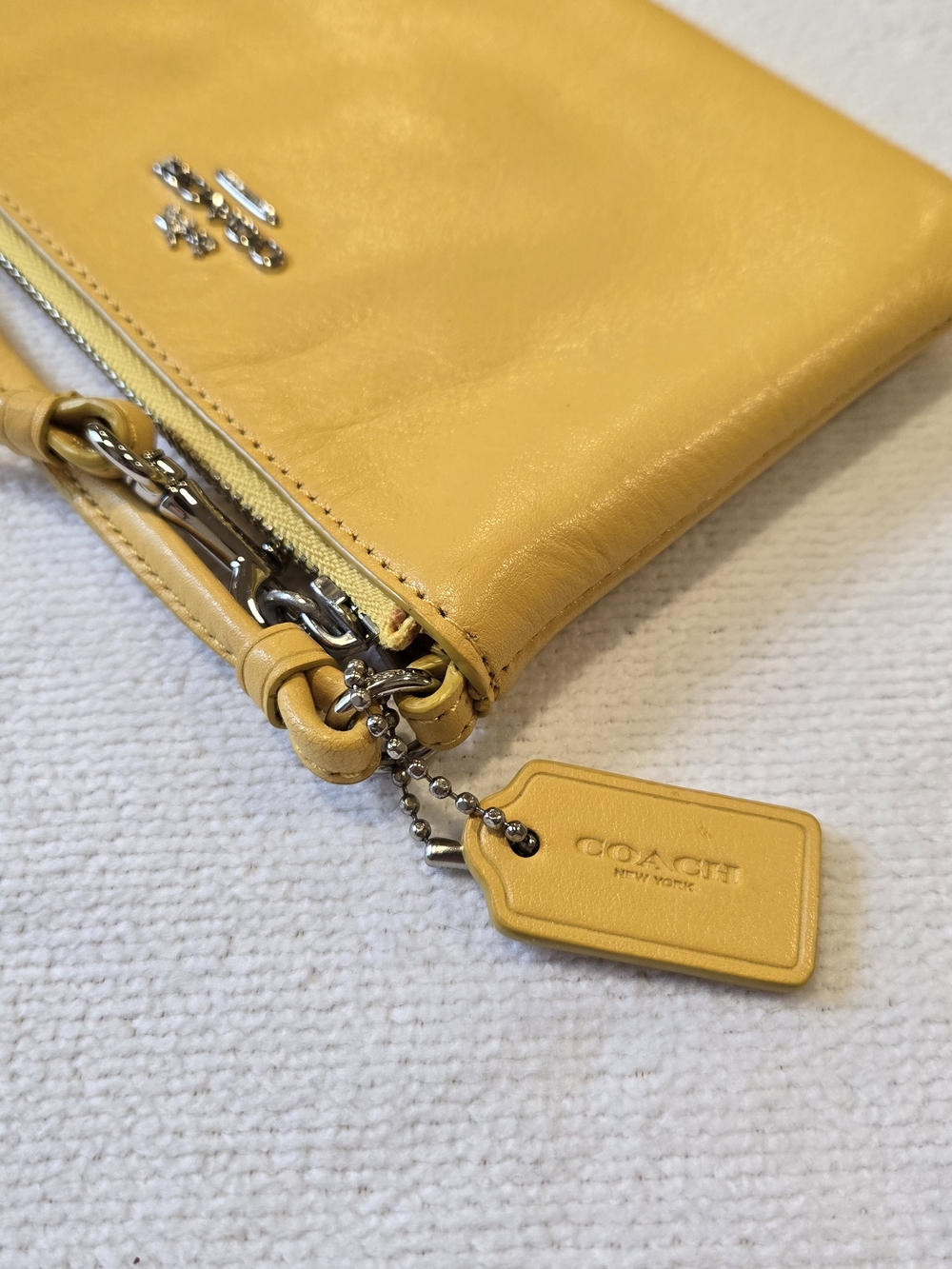Coach Yellow Leather Wristlet Clutch with Logo Tag - Picture 3 of 13